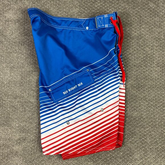 686 Six Eight Six Board Shorts Men's 32 Swim Trunks Red White Blue American Flag - Picture 4 of 13